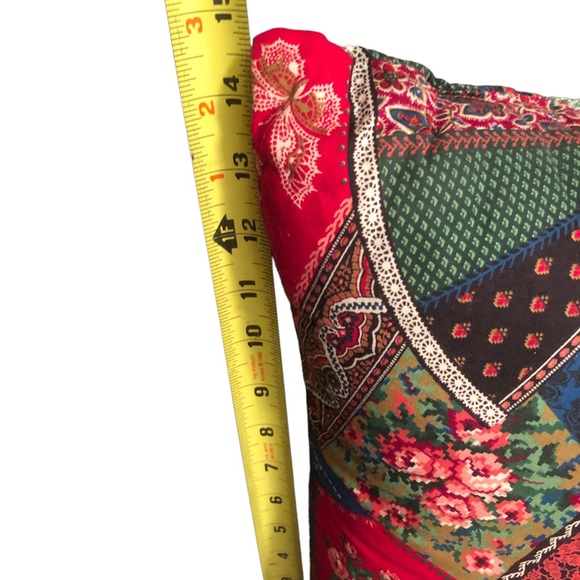 Throw Pillow Floral Patches 15x15 Red Roses Paisley Country Cottagecore Holiday - Picture 4 of 4